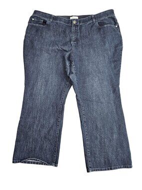 CJ Banks Wide Leg Jeans Womens 24W Petite Blue Dark Wash High Rise Stretch Denim